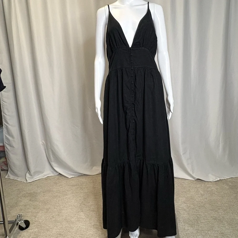 Abercrombie & Fitch Black Linen Blend Empire Sundress Size Large Tall Maxi Dress
